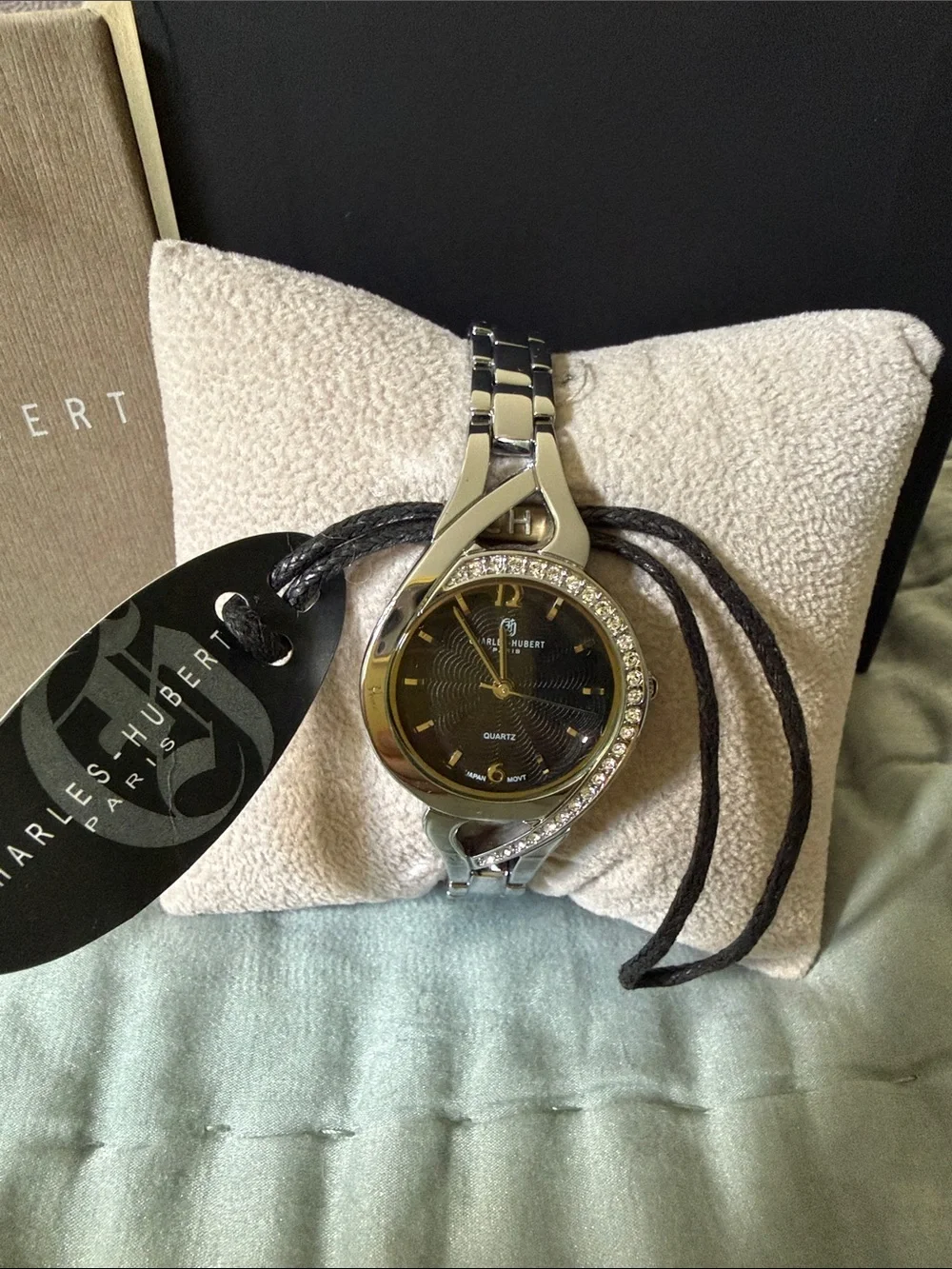 NEW WITH TAGS - Charles-Hubert Paris - Women's Silver Black Dial Bracelet Watch